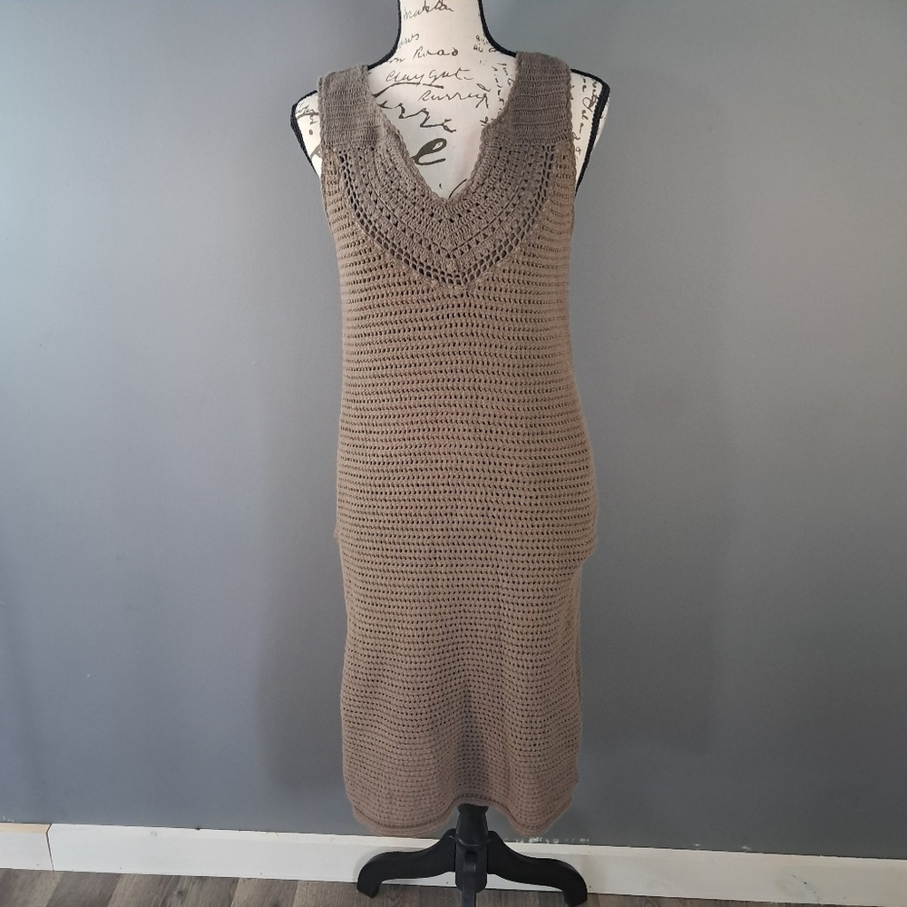 Athleta Women’s Size Large Brown Crochet Knit Lace Knee Length Tank Sheath Dress